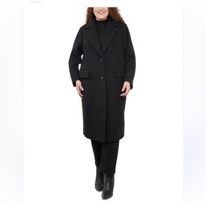 NWT MICHAEL KORS Single Breasted Wool Blend Coat In Black